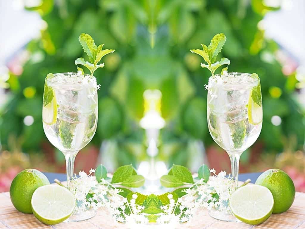 Hugo mit Holunderblütensirup, Prosecco, Minze und Limette
