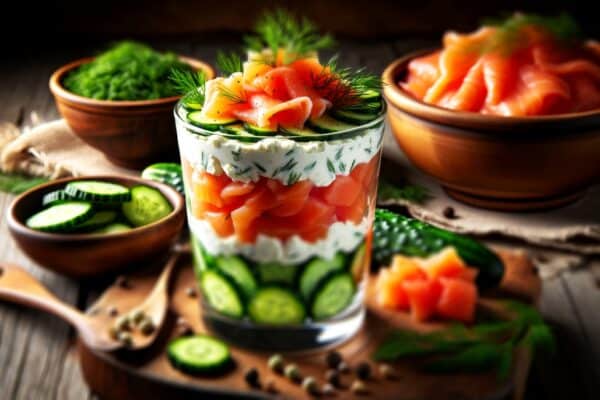 Lachs-Trifle-mit Dillöl