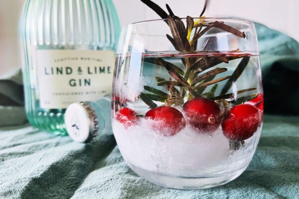 Cocktail mit Rosmarin und Cranberries