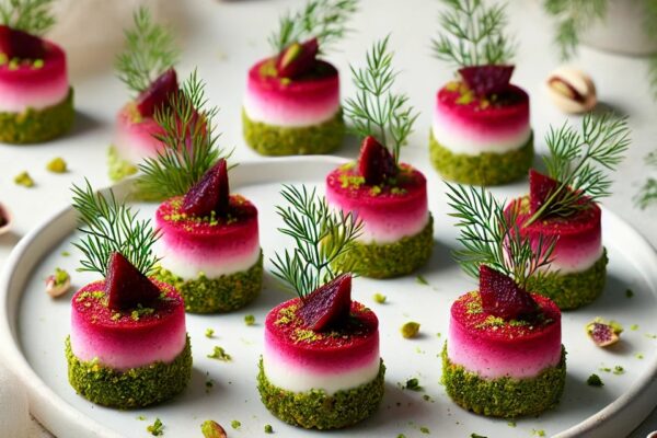 Weihnachtliche Cheesecake-Bites mit Roter Beete und Pistazie