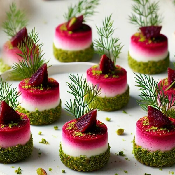 Weihnachtliche Cheesecake-Bites mit Roter Beete und Pistazie