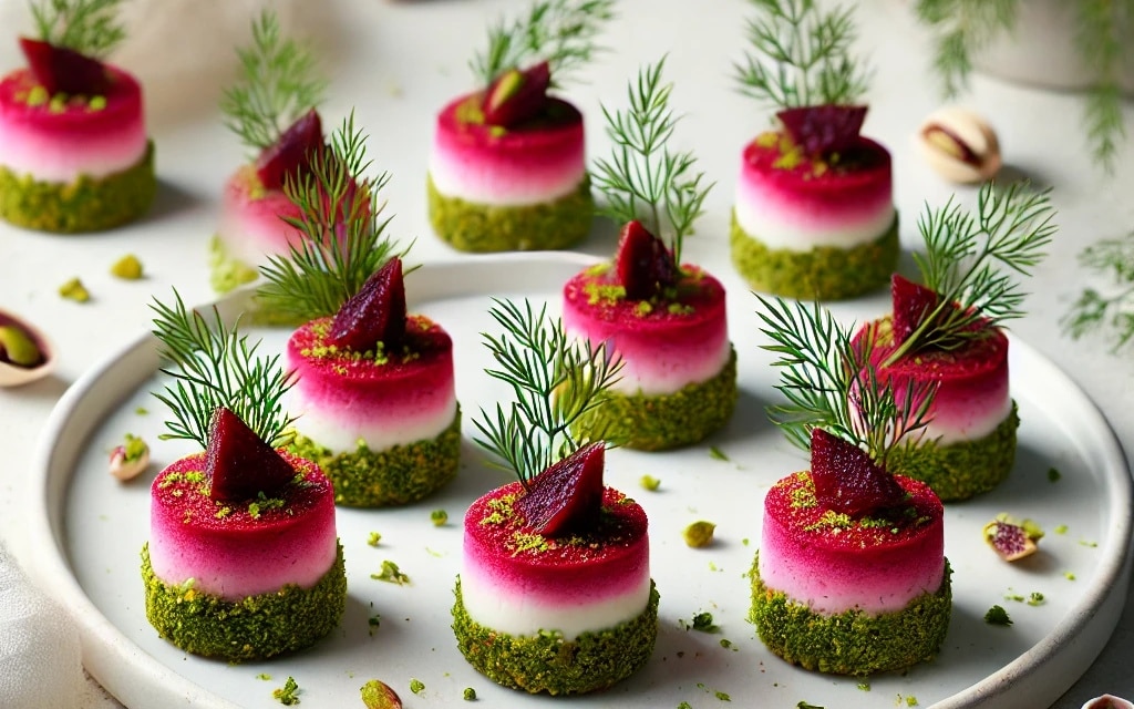 Weihnachtliche Cheesecake-Bites mit Roter Beete und Pistazie
