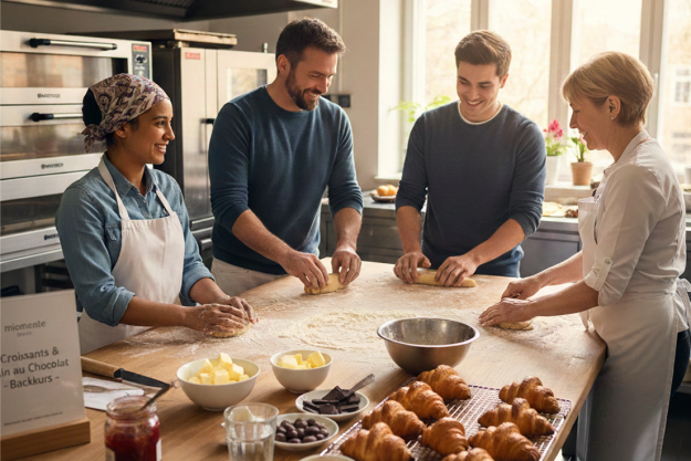 Authentischer Backkurs Croissants & Pain au Chocolat Berlin bei mit frischen Zutaten und glücklichen Teilnehmern