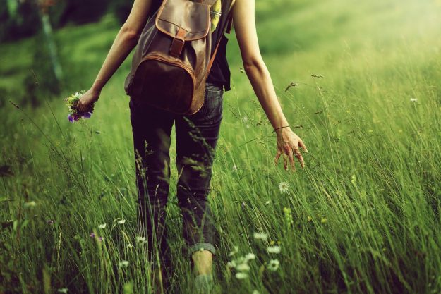 Kräuterwanderung München – Frau sammelt Kräuter in der Natur