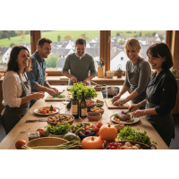 Свежие сезонные ингредиенты и вино к блюдам на кулинарном мастер-классе в Айхтале.
