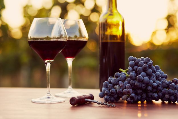 Firmenfeier mit Weinseminar in Ludwigsburg – zwei Weinglaeser mit Rowein und Trauben