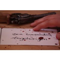 Krimidinner München – blutige Kondolenzkarte