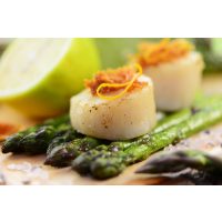 Teambuilding in Essen - Jakobsmuscheln auf grünem Spargel